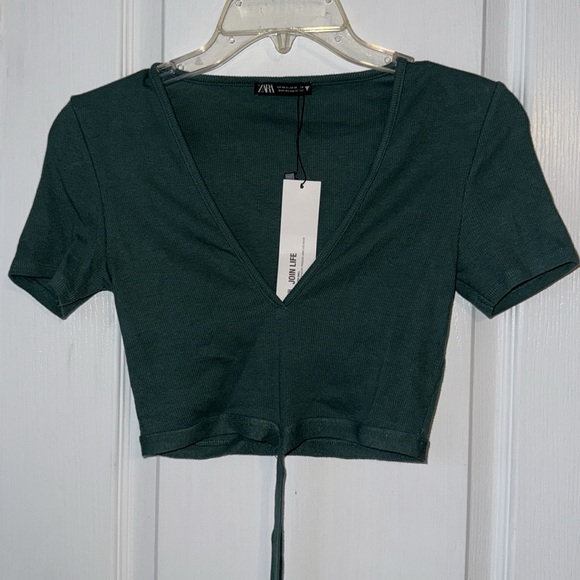 NWT Zara teal TIED RIB TOP - Picture 3 of 10